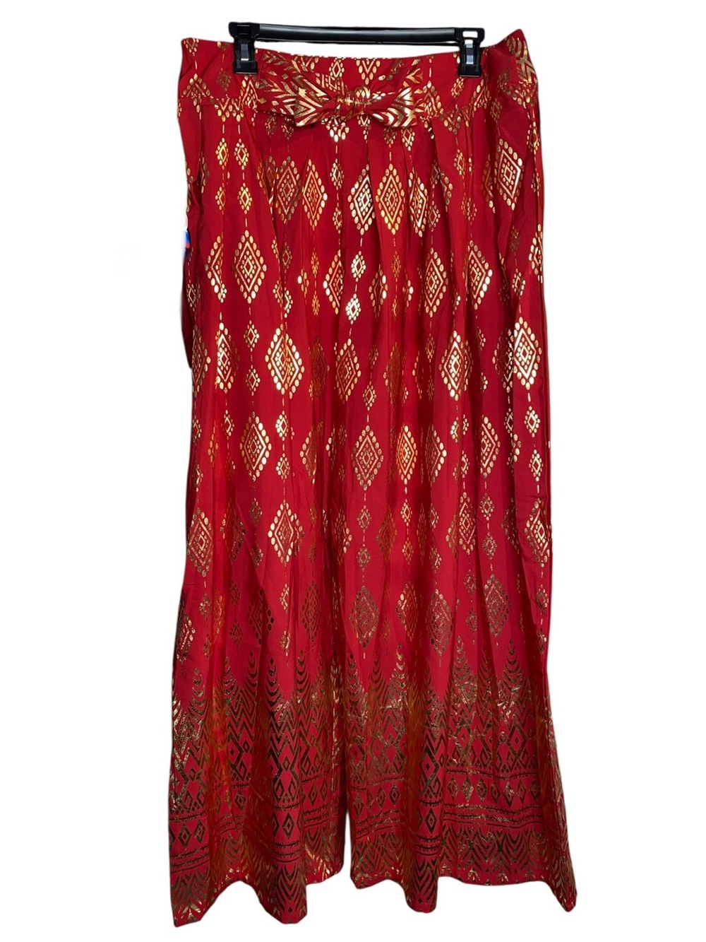 NWT Bellanblue Red/Gold High Waisted Boho Wide Leg Pants, Size Large